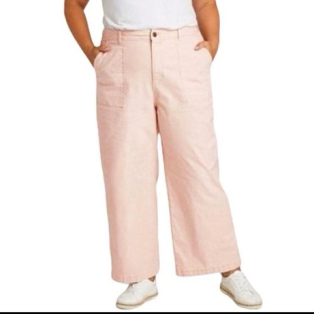 Women's High-Rise Wide Leg Cropped Jeans Pink - Picture 2 of 10